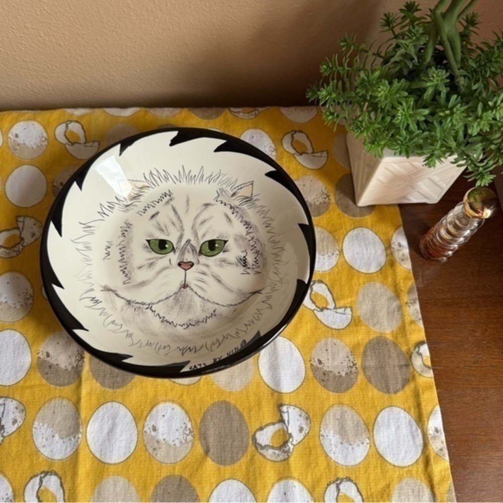 Cats by Nina Lyman white Persian cat decorative shallow bowl/plate